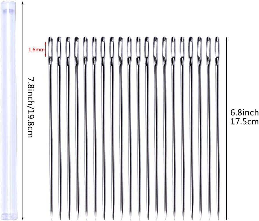 20 Pack Long Sewing Needles, Embroidery Needles Large Eye Stitching Needles, 6.8 inch/17.5 cm Long Needle, Upholstery Needles for Quilting Darning Bead Loom Beading Doll Making Sewing Art Crafts