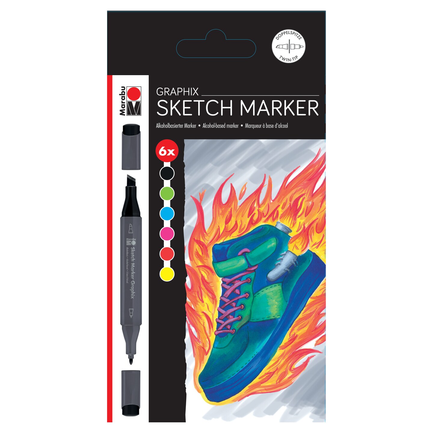 Marabu Graphix Sketch Marker Set, 6-Colors, Heat