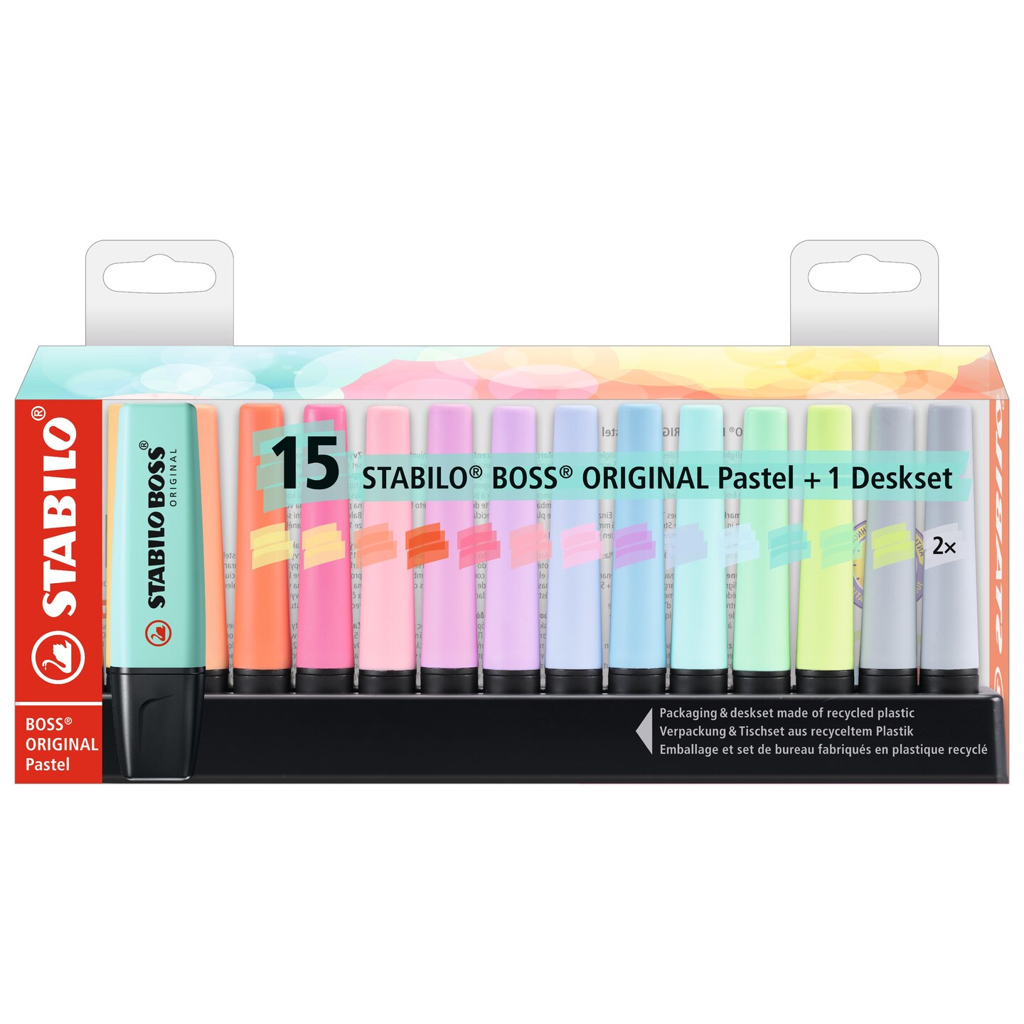 STABILO BOSS ORIGINAL Highlighters Set, 15-Color Pastel Desk Set