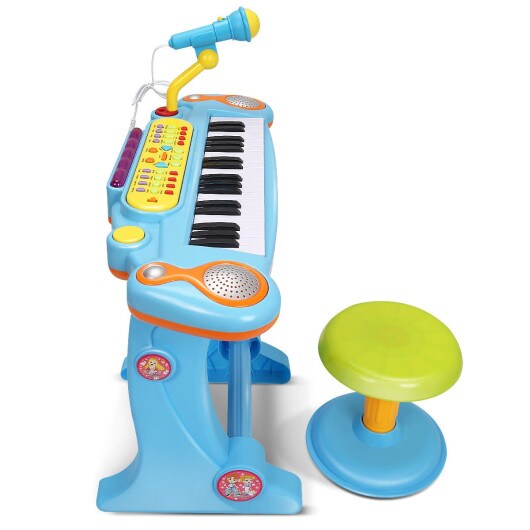 Kids Electronic 37 Key Toy Piano w/ Microphone &#x26; Stool-Pink
