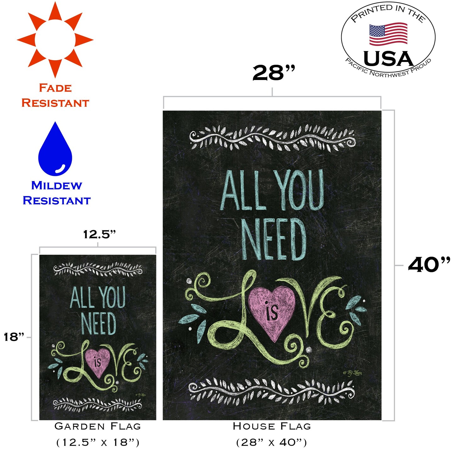 All You Need Is Love Chalkboard Decorative Love Double Sided Flag