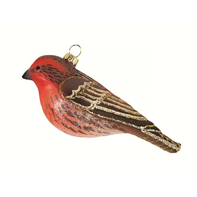 GC Home &#x26; Garden 5.5&#x22; Red and Brown House Finch Hanging Glass Ornament