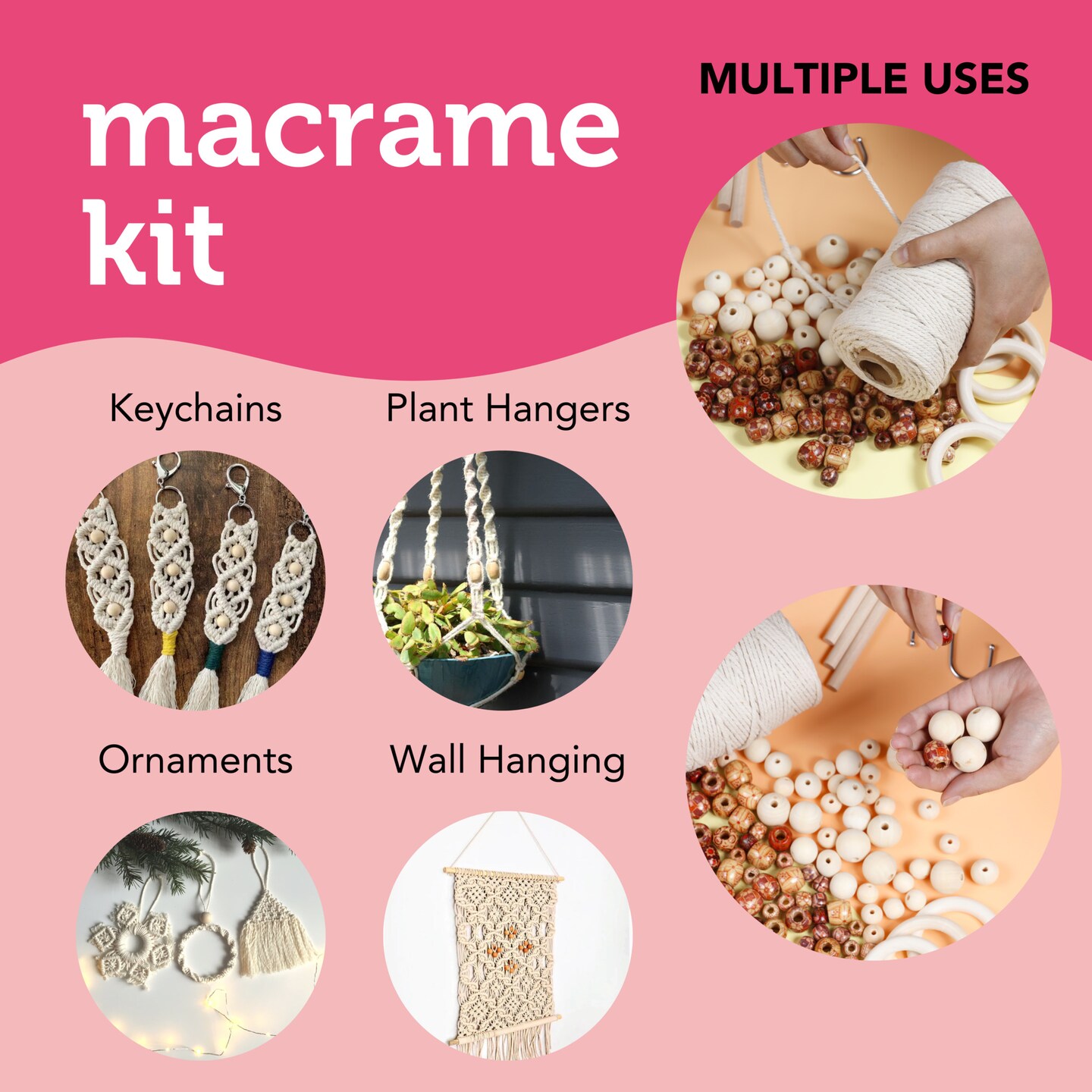 Incraftables Macrame Kits for Adults Beginners & Kids. Macrame Supplies  with Natural Cotton Macrame Rope Cord, Wooden Sticks, Rings, Wood Beads, S  Hooks & Instructions for Plant Hanger & Wall Hanging