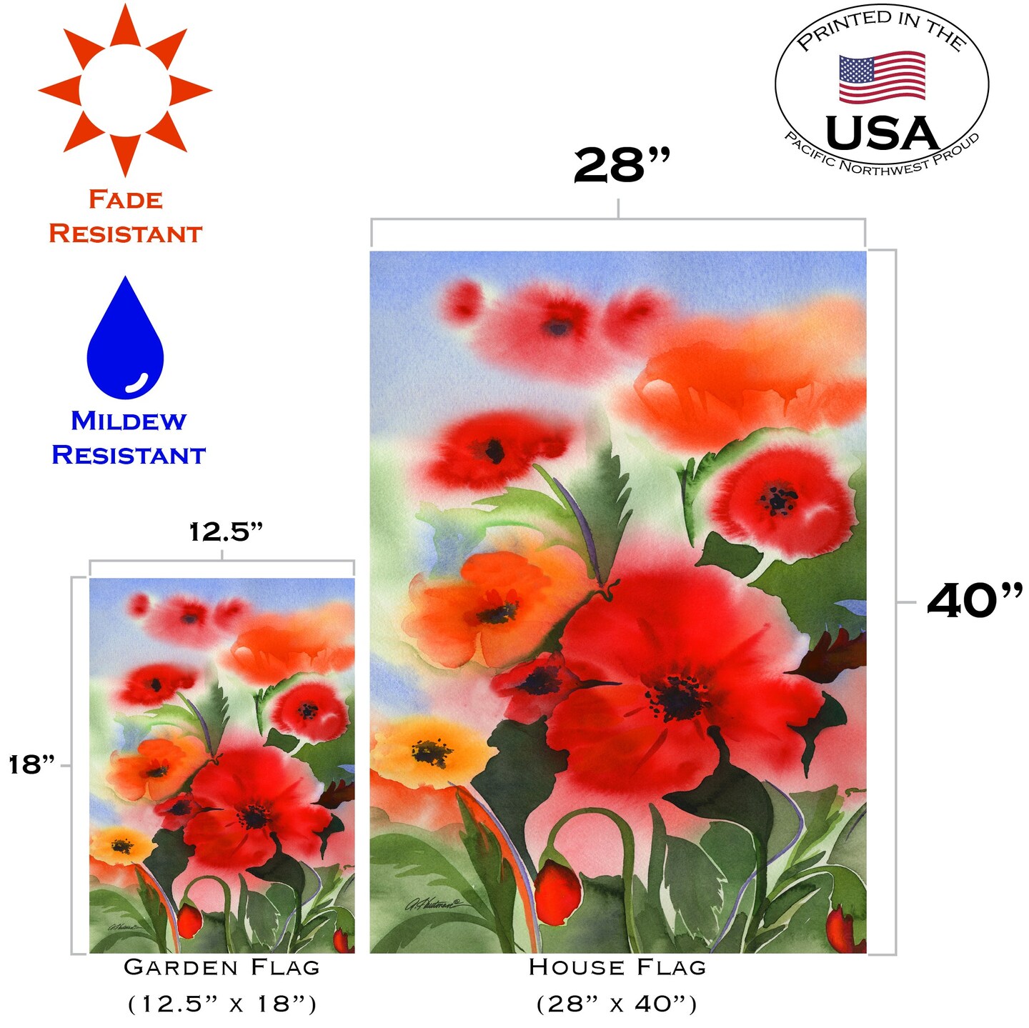 Watercolor Poppies Decorative Flower Flag