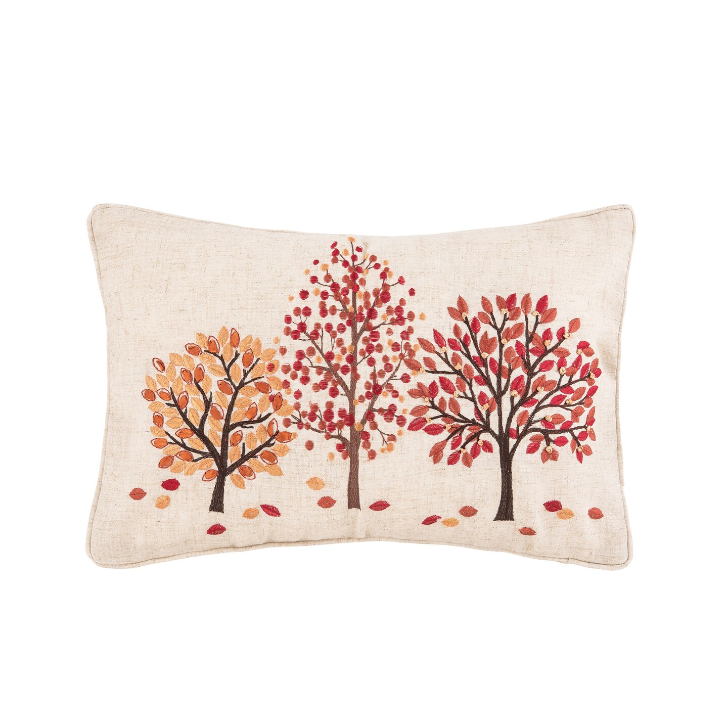 Autumn Forest Falling Leaves Embroidered Mini Accent Pillow 12" x 18"