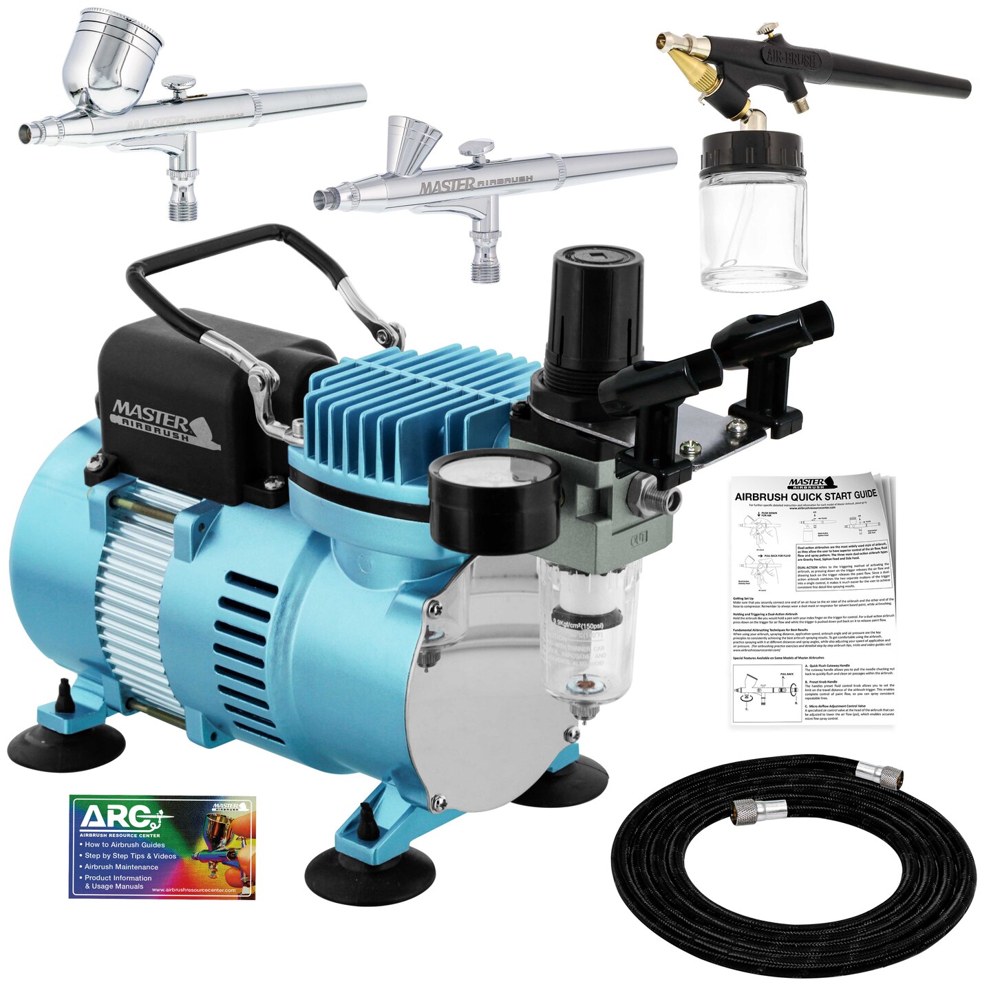 Cool Runner II Dual Fan Air Compressor Airbrushing System Kit with 3 Airbrush Sets 0.2, 0.3mm