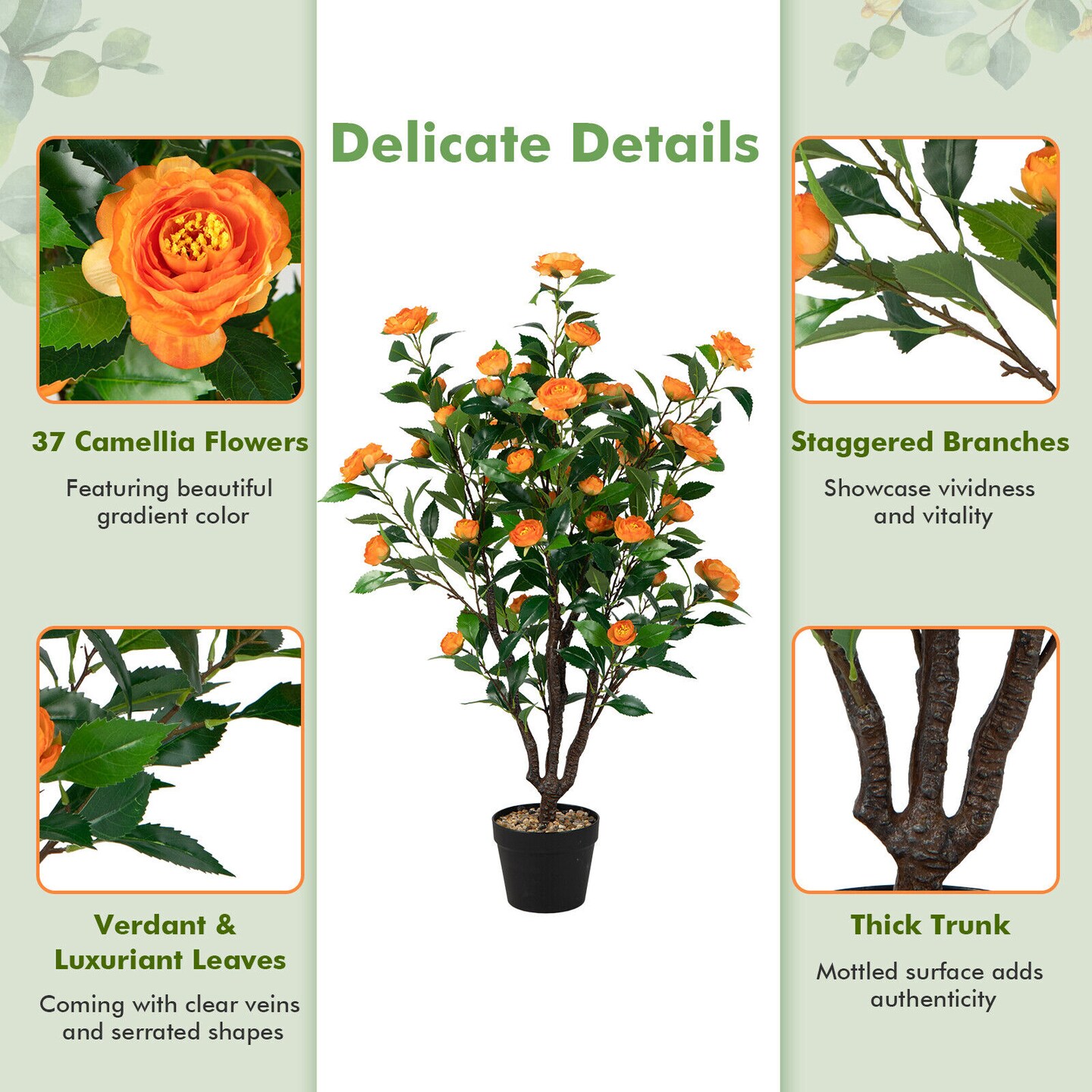 3.3ft Artificial Camellia Tree with Lush Blooms for Home and Office