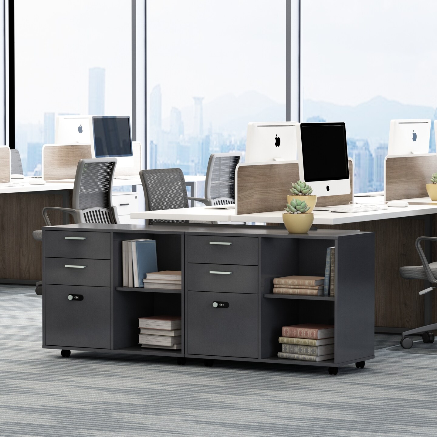 Drawer Wood File Cabinet with coded Lock | Printer Stand with Open Storage Shelves for Home Office