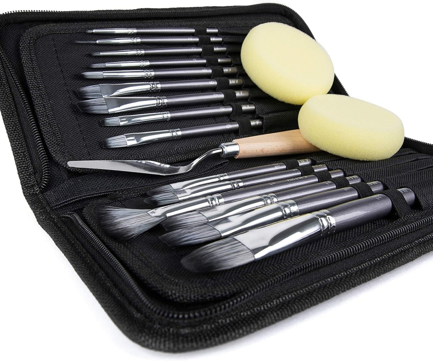 15 Pieces Paint Brush Set, Intermediate Series, Includes Pop-Up Carrying  Case with Palette Knife, for Acrylic, Oil, Watercolor and Gouache Painting