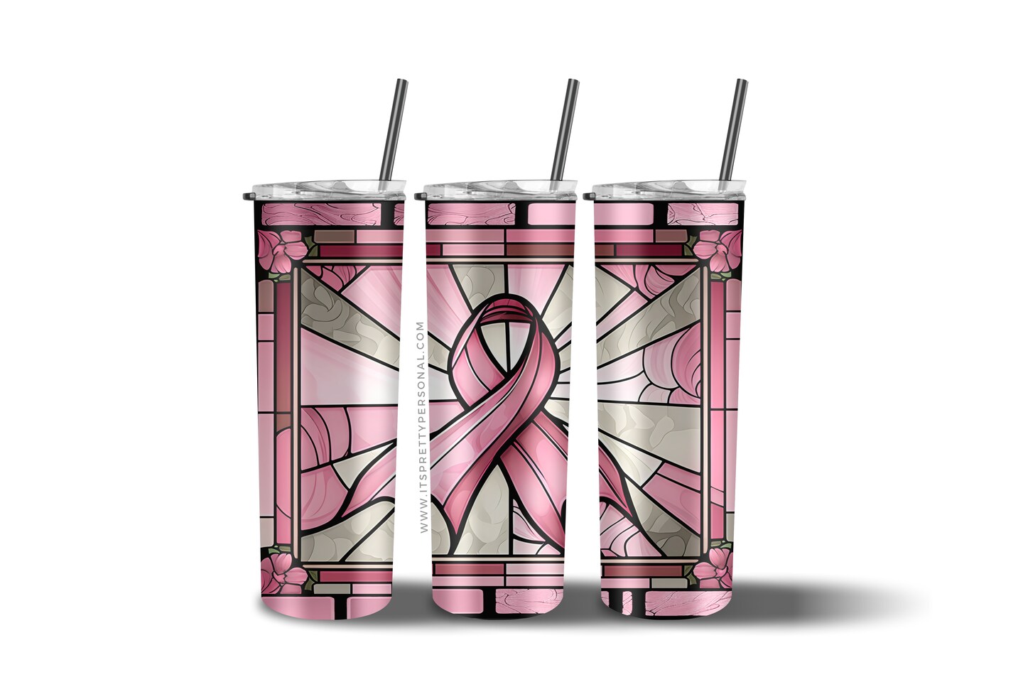#786 CLEAR- 20oz -Breast Cancer Stained Glass 9.4&#x22; x 8&#x22; Pattern Vinyl Wrap