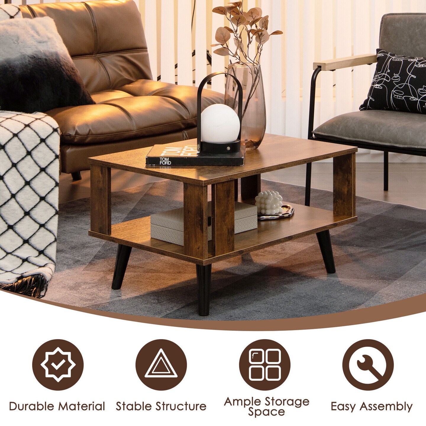 Compact Coffee Table with Open Storage Shelf Suitable for Any Style of Decoration