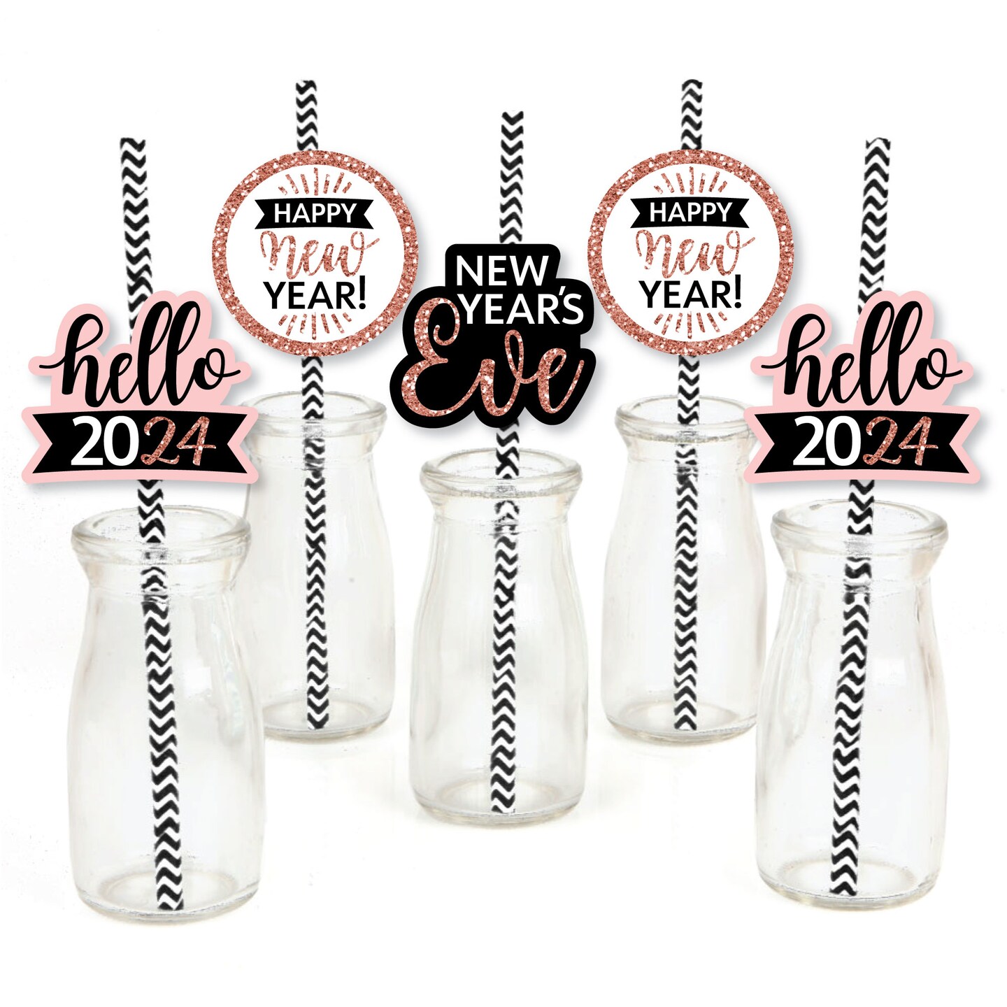 Big Dot of Happiness Rose Gold Happy New Year - Paper Straw Decor ...
