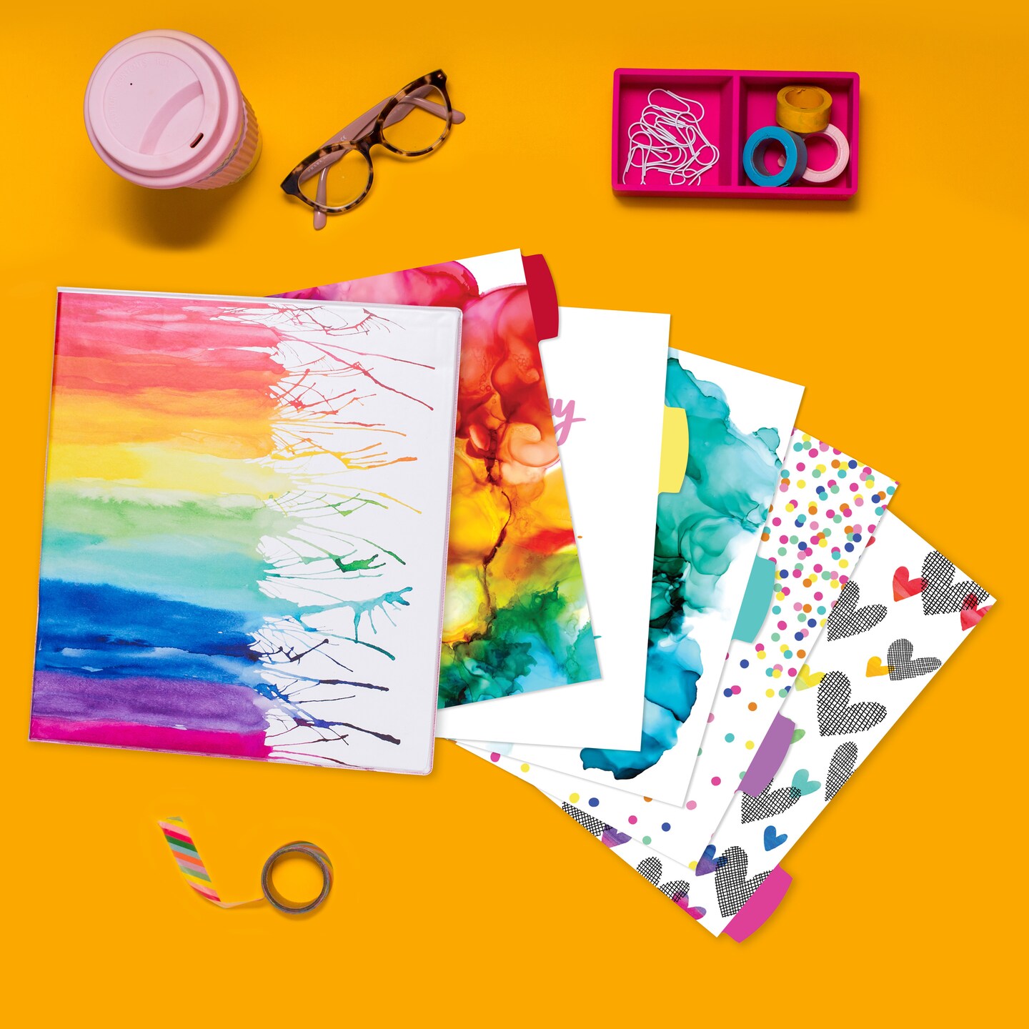 Avery + Amy Tangerine Designer Collection Binder, 1.5" Round Rings, 275-Sheet Capacity, Watercolor Rainbow (28347)