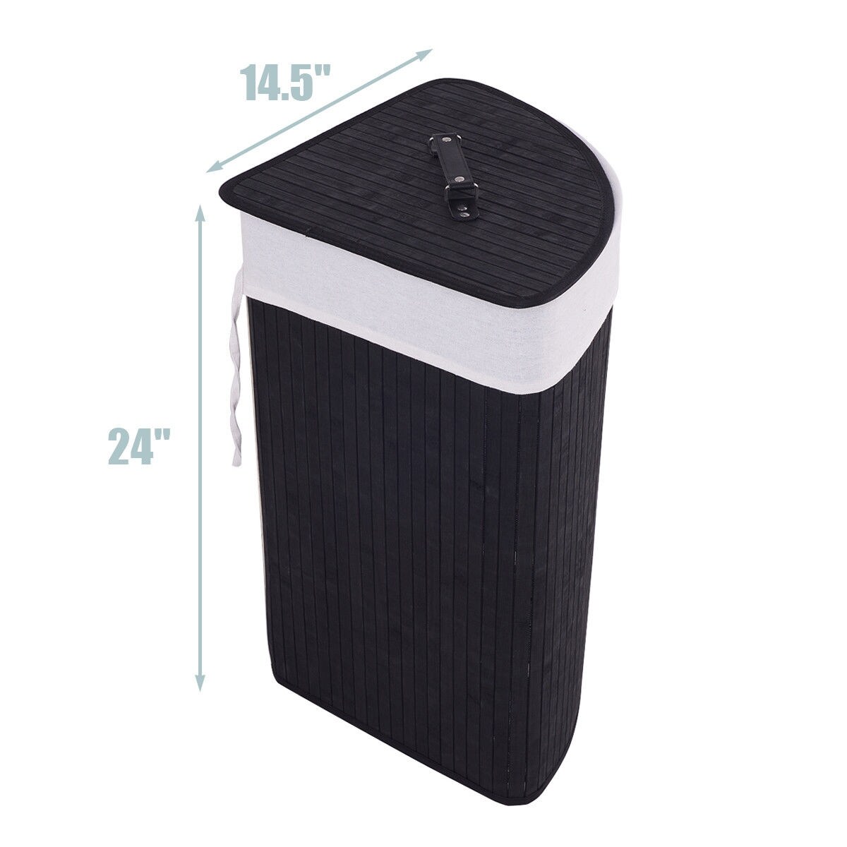 Corner Laundry Hamper Basket with Lid Removable Liner Wicker Black