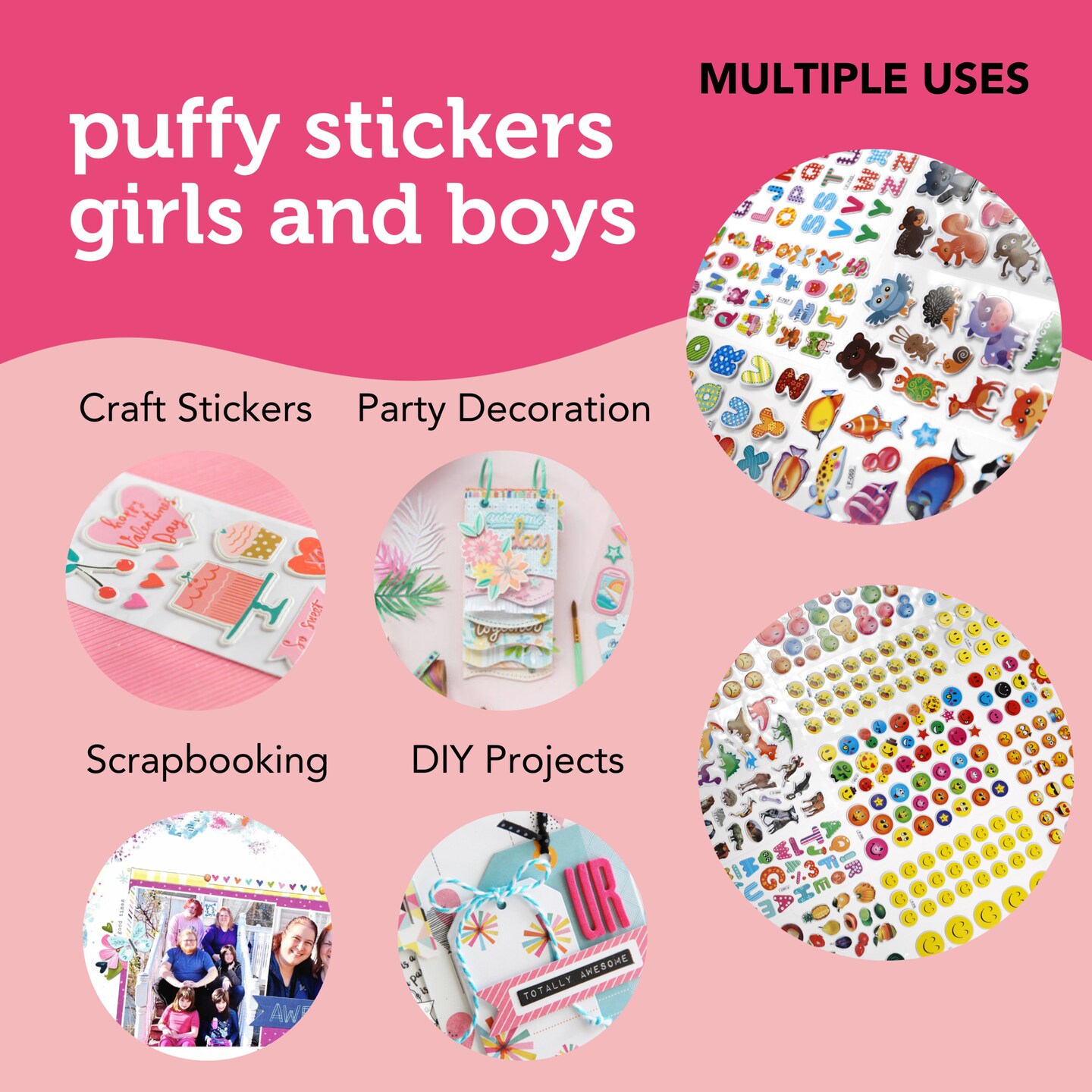 Incraftables Puffy Stickers for Kids (48 Sheets). Self Adhesive Puffy  Stickers for Toddlers w/ Letters, Numbers, Animals, Vehicles, Fruits,  Emojis & More. Bulk Reusable 3D Stickers for Girls & Boys.