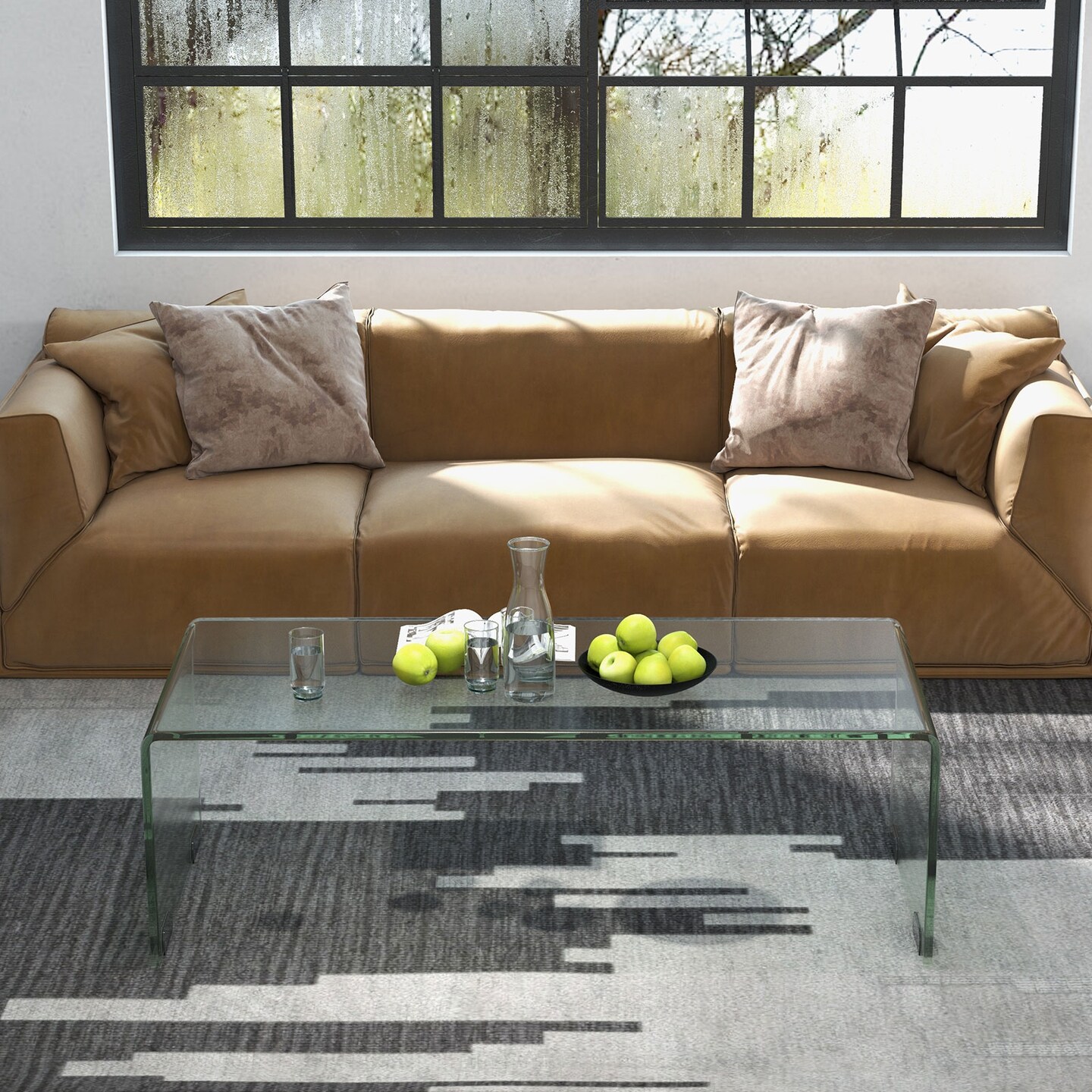 Clear Tempered Glass Coffee Table with Rounded Edges