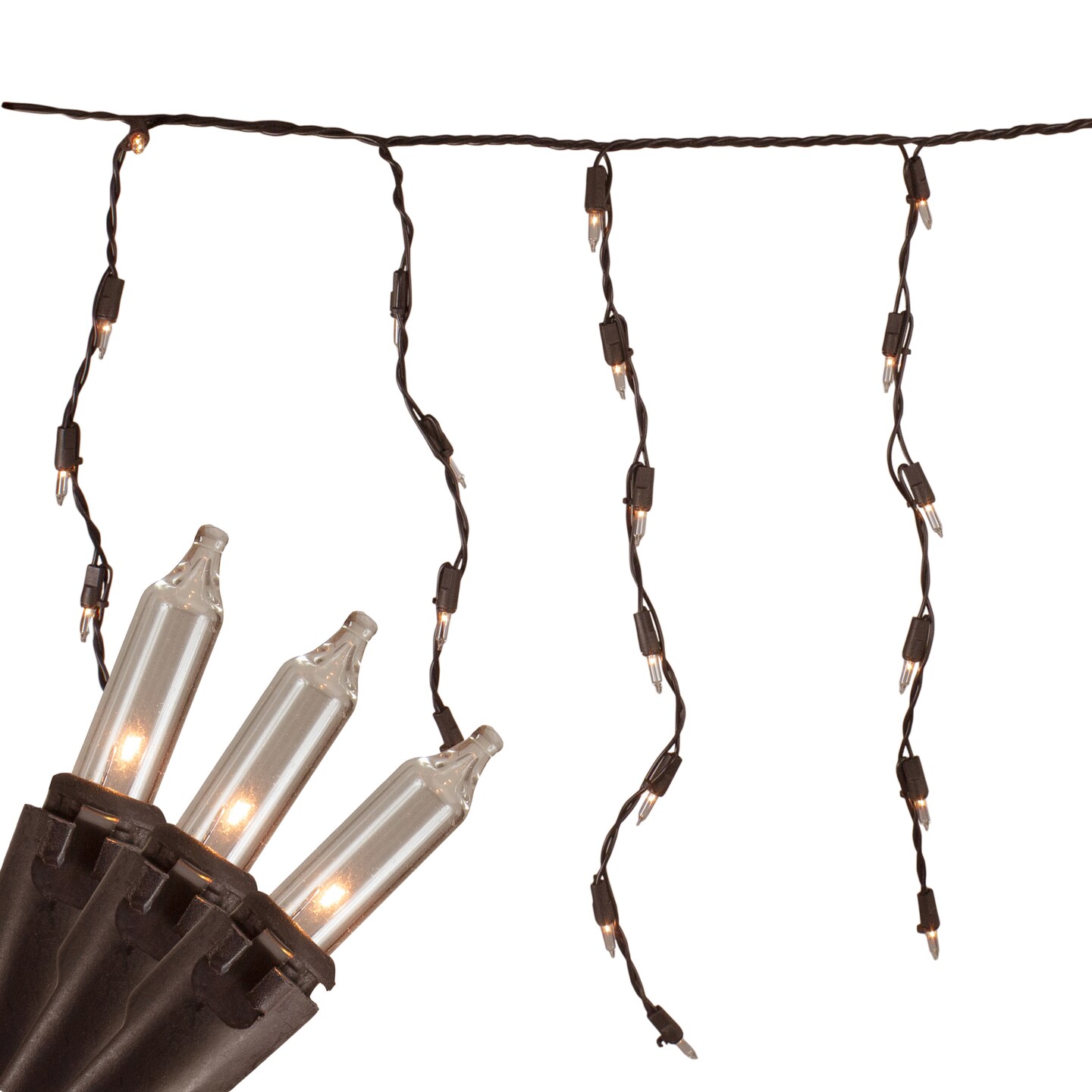 Northlight 100 Count Clear Mini Icicle Christmas Lights - 3.5 ft Brown Wire