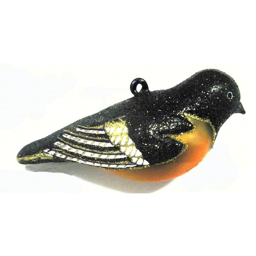 GC Home &#x26; Garden 4.75&#x201D; Black and Yellow Baltimore Oriole Hand Blown Glass Hanging Figurine Ornament