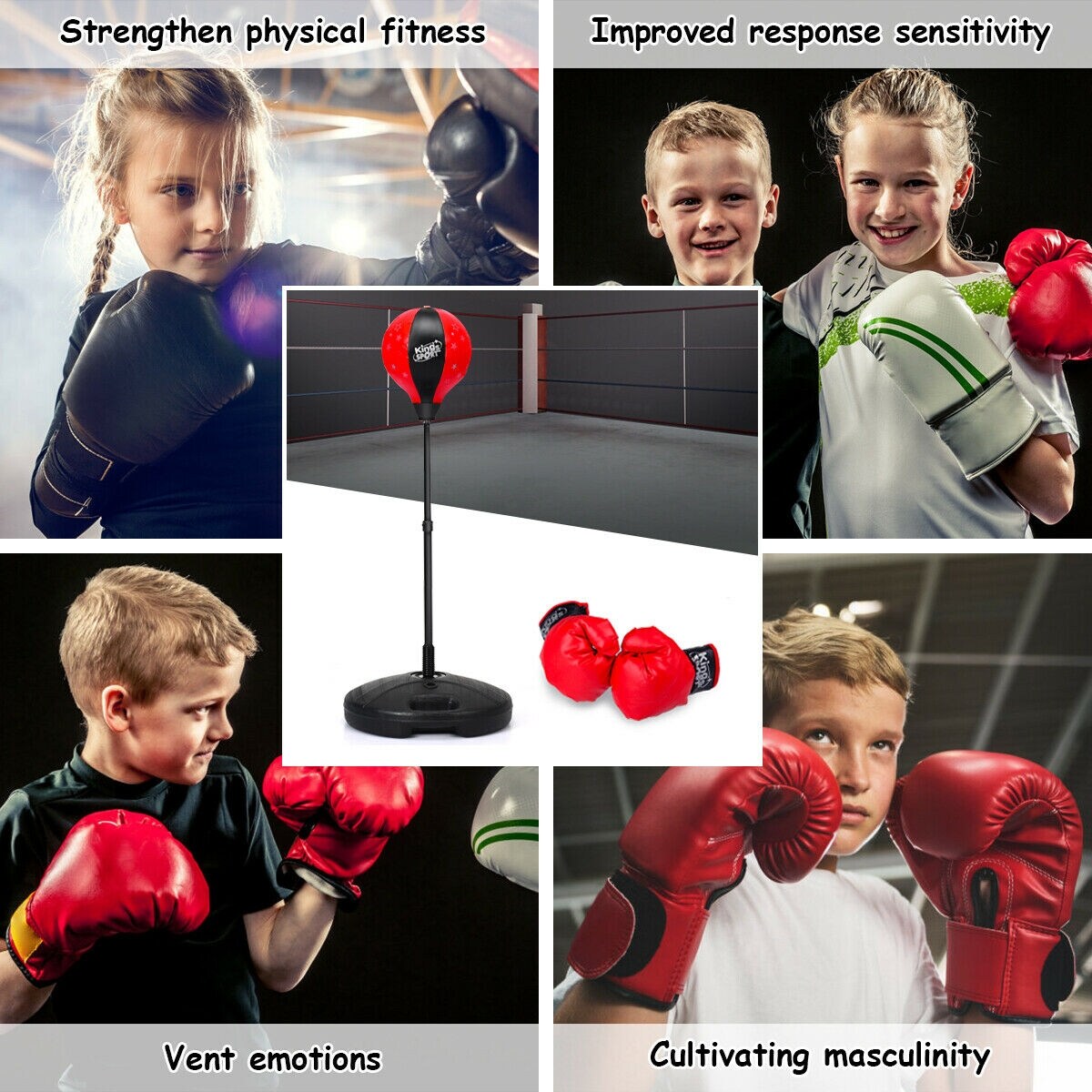Kids Adjustable Punching Bag 32-48.5 Inch PE PVC Leather Iron Stand