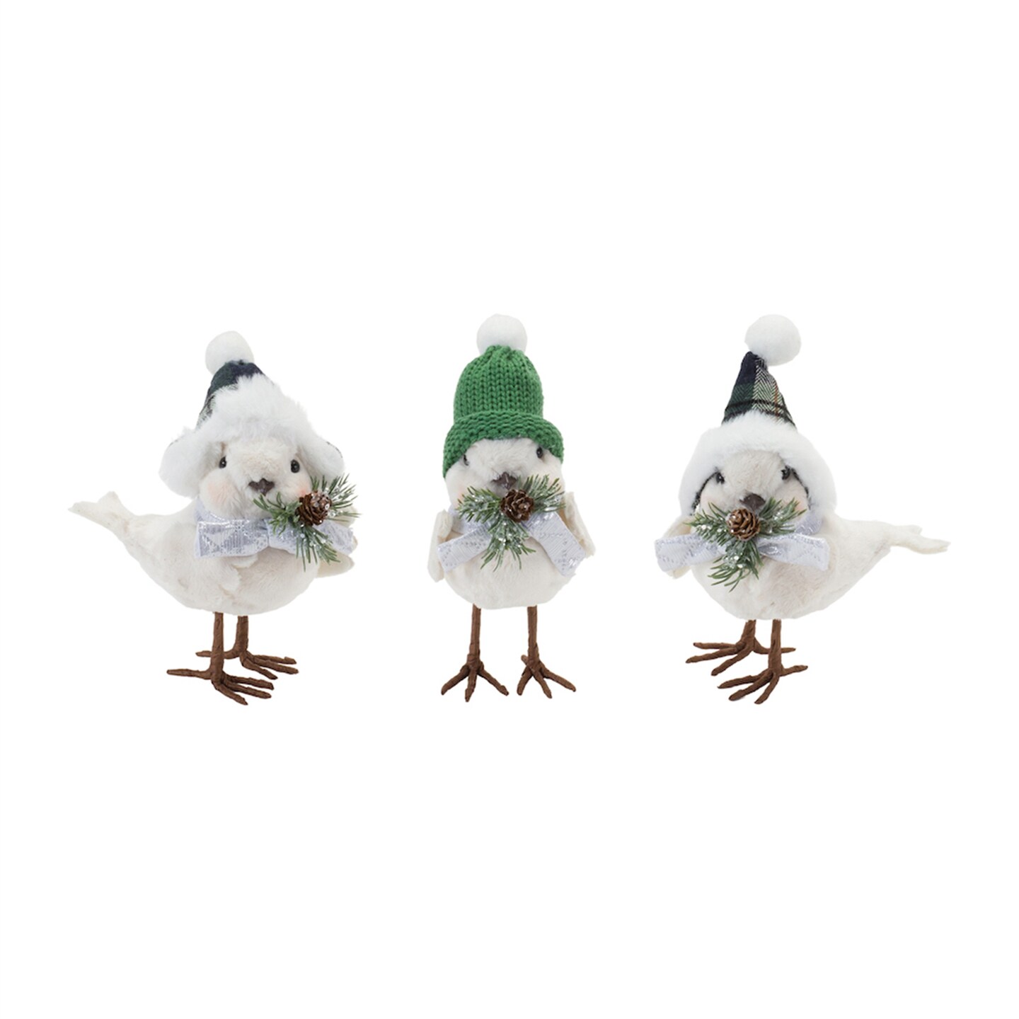 Melrose Set of 6 White and Green Winter Bird with Hat Christmas Tabletop Decorations 8&#x22;