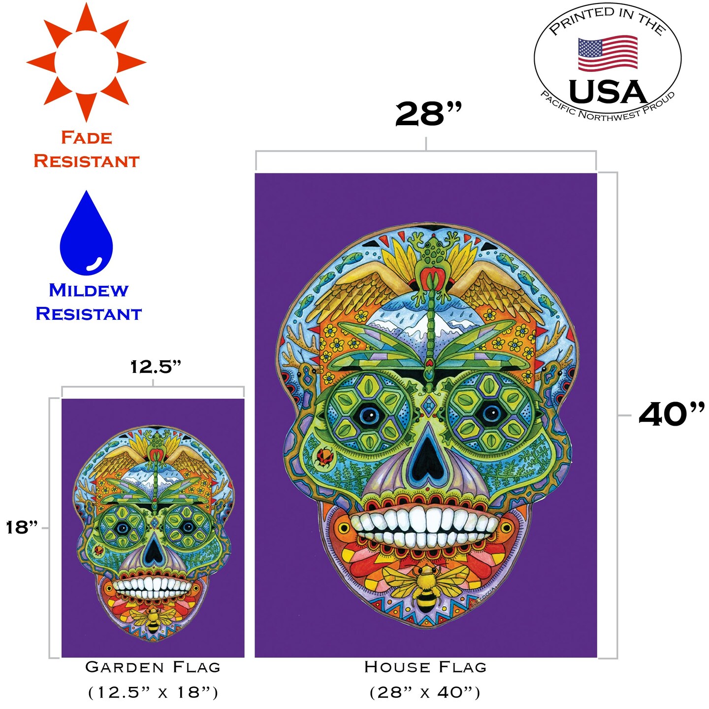 Animal Spirits- Sugar Skull Decorative Skull Flag