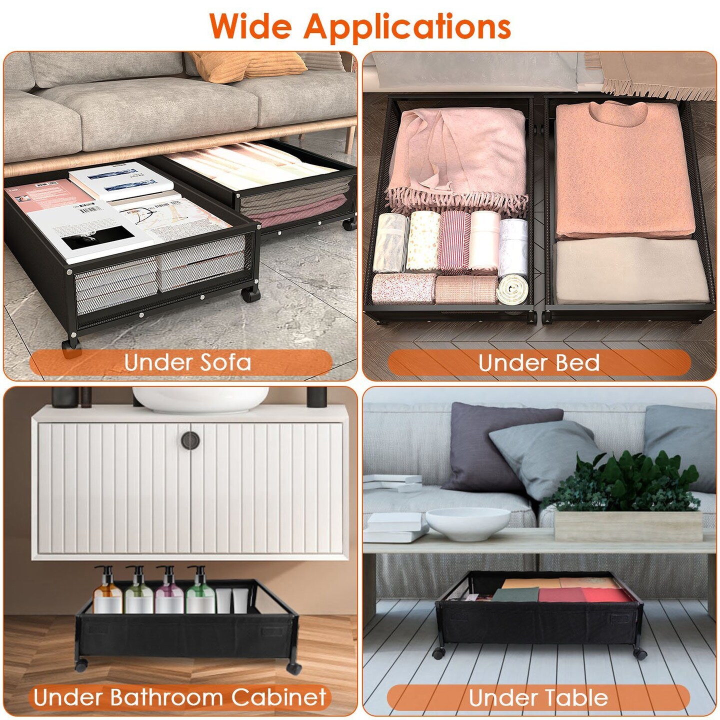 2Pcs Under Bed Storage Containers with 360&#xB0; Rotatable Wheels Visible Dustproof Cover