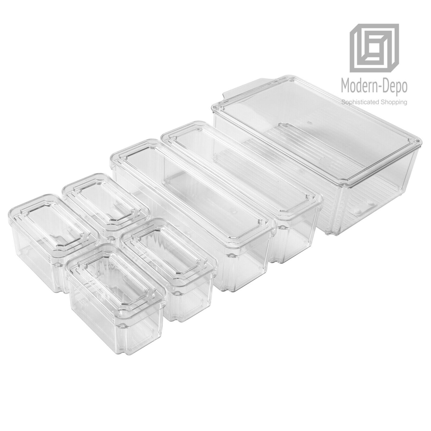 7 PCS Refrigerator Organizer Bins Food Containers with Various Size Storage Bins