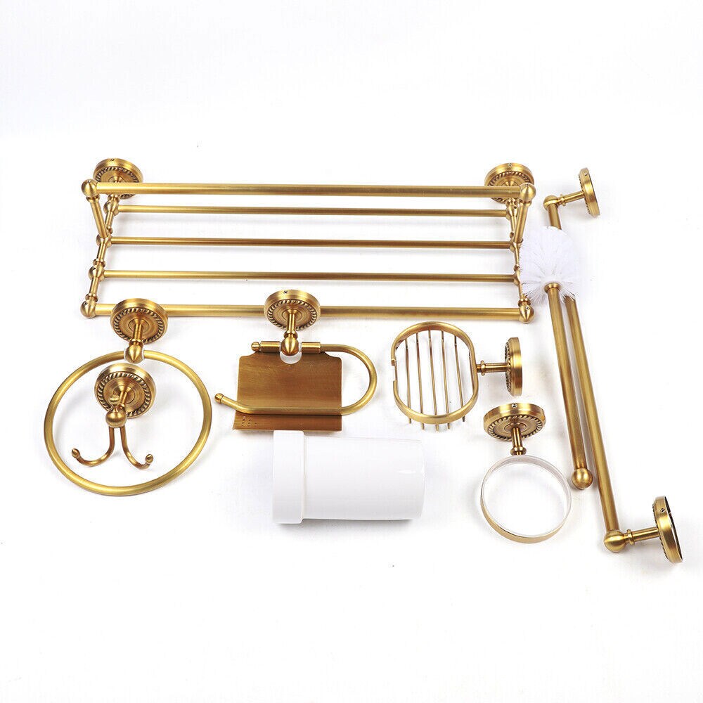 Kitcheniva 7PCS Antique Bathroom Brass Towel Rack Bar