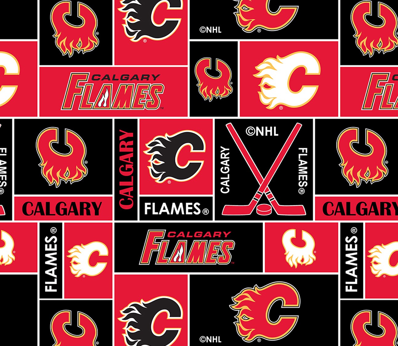 Sykel Enterprises NHL Team Fleece Blanket Fabric-Calgary Flames Geometric Fleece Fabric