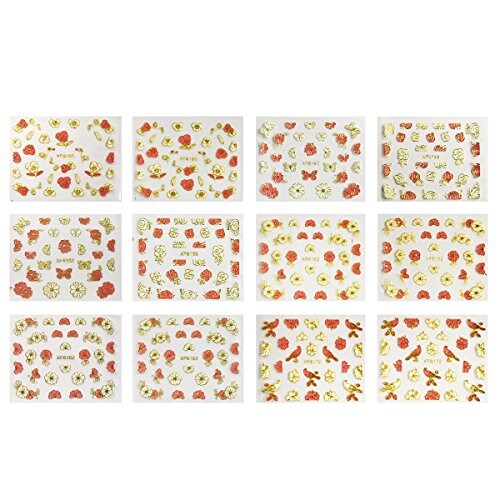 Wrapables 50 SHEETS Flowers, Hearts &#x26; Lace Nail Art Nail Stickers (Pink &#x26; White)