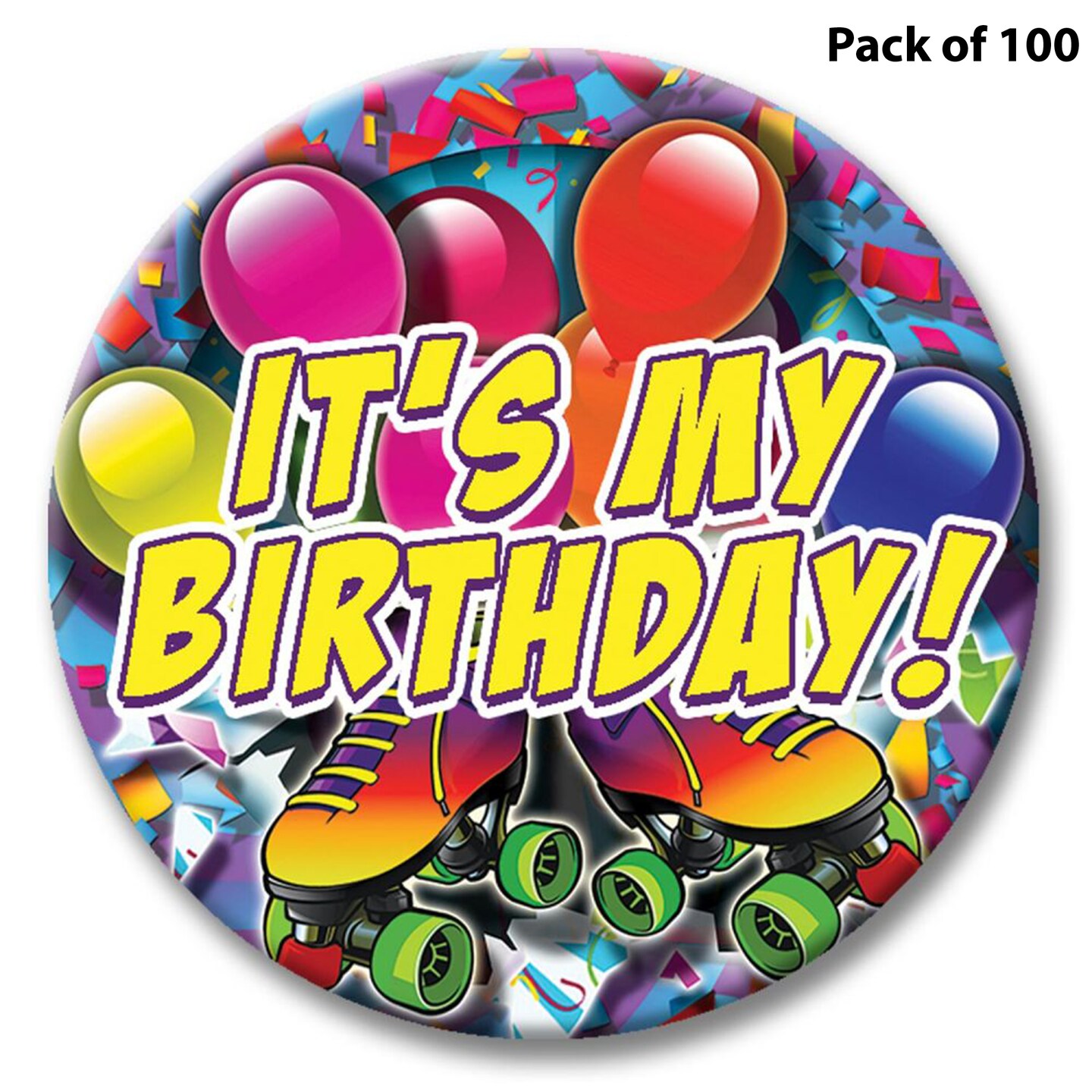 Party Time Skate Themed Button - It&#x27;s My Birthday 2 1/4&#x22; button with safety pin | MINA&#xAE;
