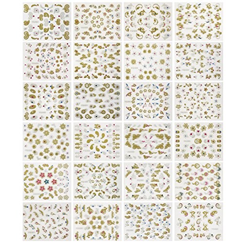 Wrapables 24 Sheets Glitter Nail Stickers Glitter Henna, Mandala Nail Stickers Nail Art