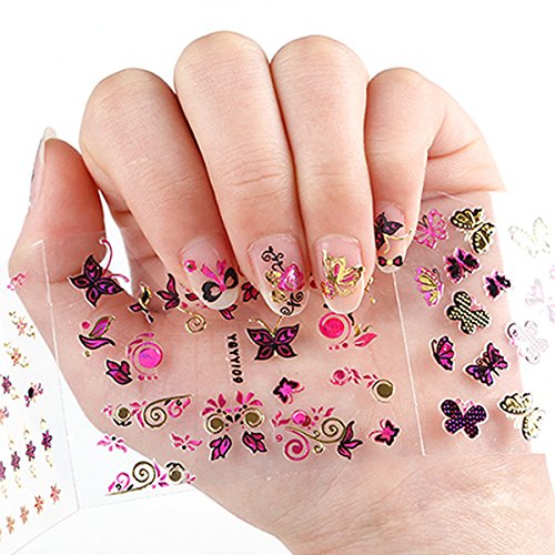 Wrapables 24 Sheets Butterfly with Gold &#x26; Silver Trim Nail Stickers Nail Art Set