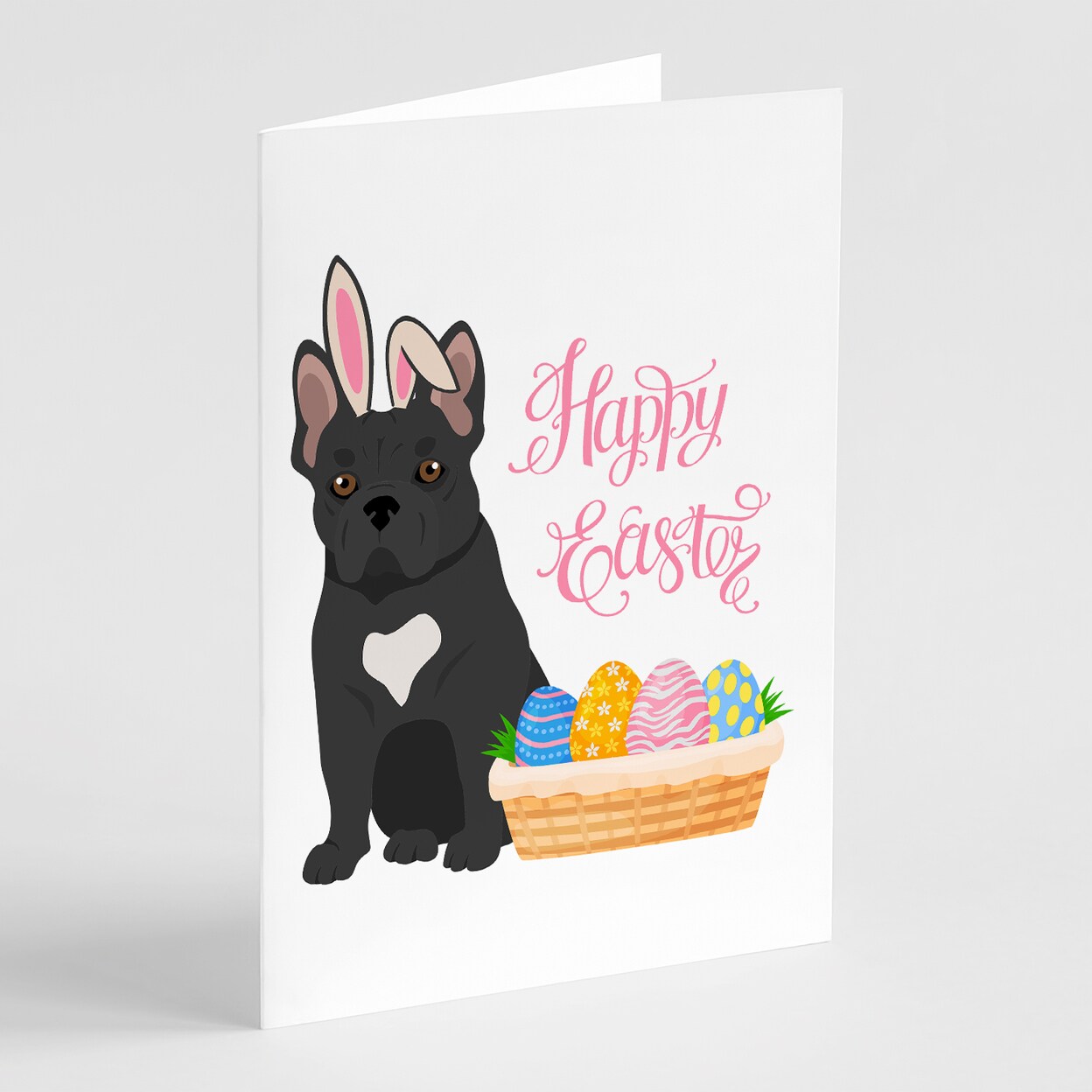 Caroline's Treasures Black French Bulldog Easter Greeting Cards and Envelopes Pack of 8