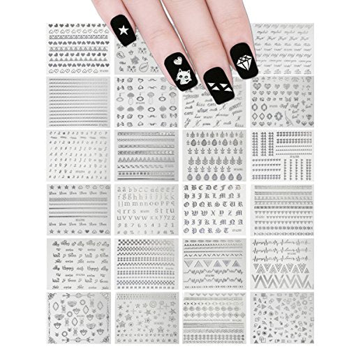 Wrapables Holographic Nail Stickers Metallic Letters, Numbers & Patterns Nail Stickers Nail Art (24 sheets)