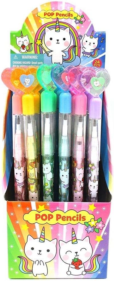 Tiny Mills 24 Pcs Unicorn Kitty Multi Point Stackable Pencil with Eraser