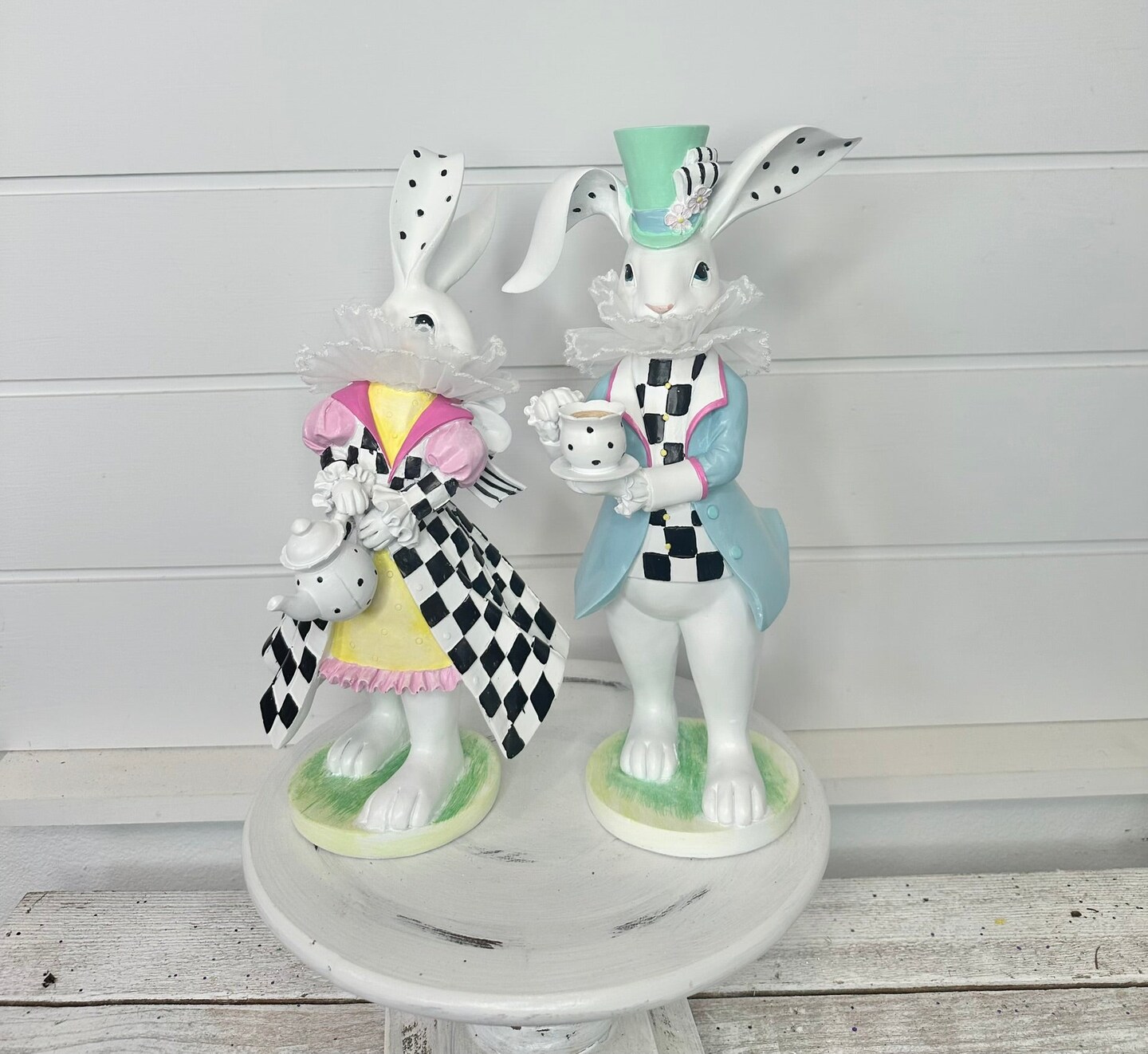 12&#x22; Assorted Brunch Bunny - Boy/Girl Resin &#x26; Fabric in White/Black and Pastel - Easter Rabbit Decor (MT25740)