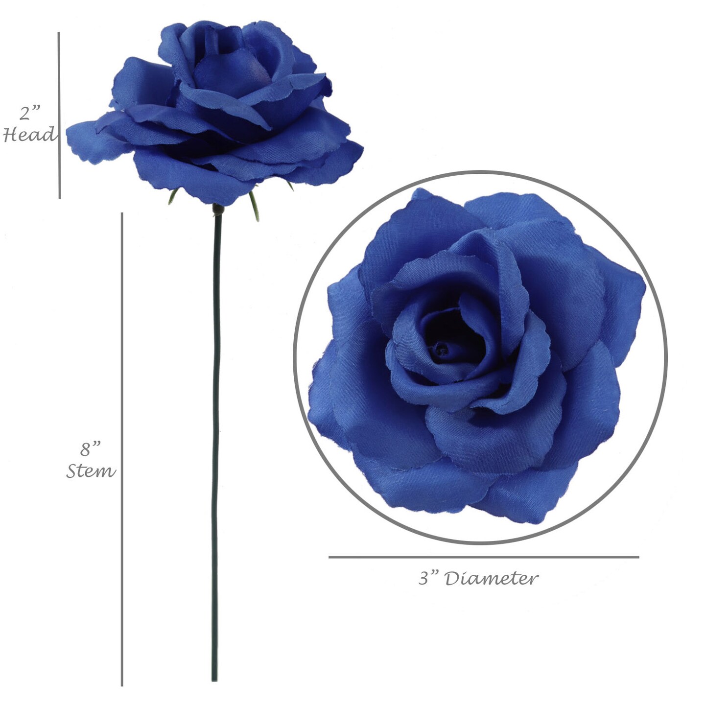 50-Pack: Royal Blue Rose Picks, 8" Long, 3" Wide, Realistic Faux Floral Arrangement for Home & Event Decor by Floral Home®
