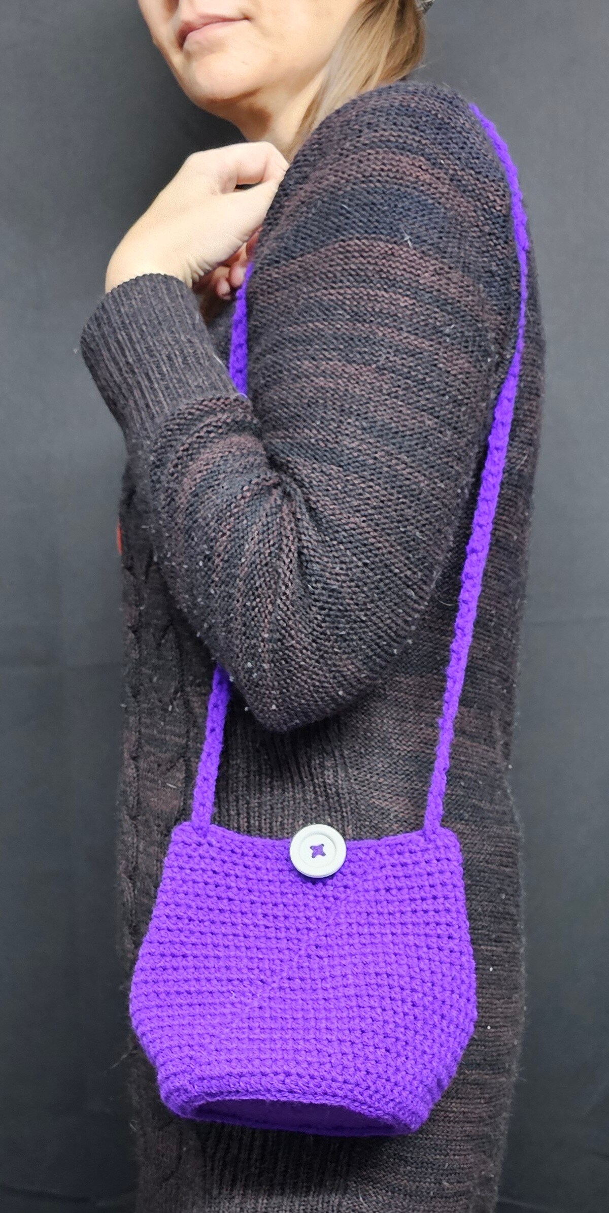 Purple Round Bottomed Purse with Button Flap Closure