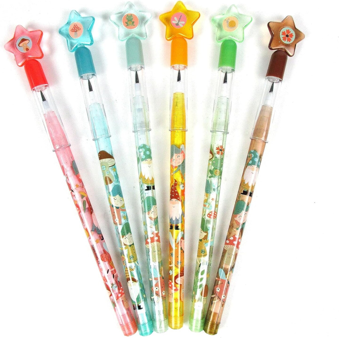 TINYMILLS 24 Pcs Garden Fairy Mushroom Stackable Pencil Assortment with Eraser for Party Favors