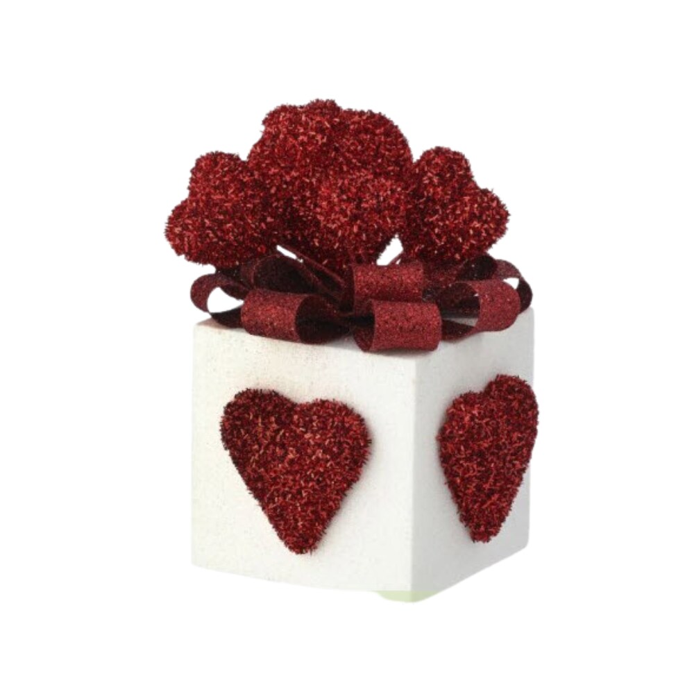 10.5&#x22; Valentine&#x27;s Day Glitter Foam Gift Box with Hearts - Red and White Decor - Foam gift box wreath attachment - TCT Crafts (MTX70784RDWH)