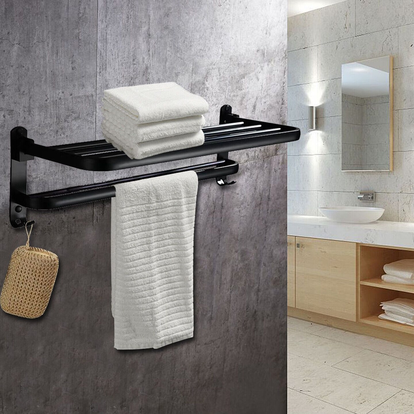 Kitcheniva 2 Tier Bathroom Wall Mounted Folding Towel Rack
