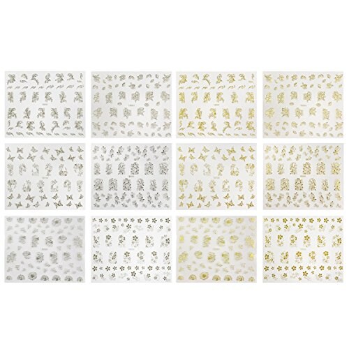 Wrapables Gold &#x26; Silver Foil Vines &#x26; Floral Nail Stickers