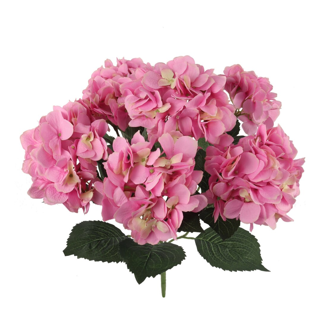 6-Pack: UV Pink Hydrangea Bush with 7 Silk Flowers &#x26; Foliage by Floral Home&#xAE;
