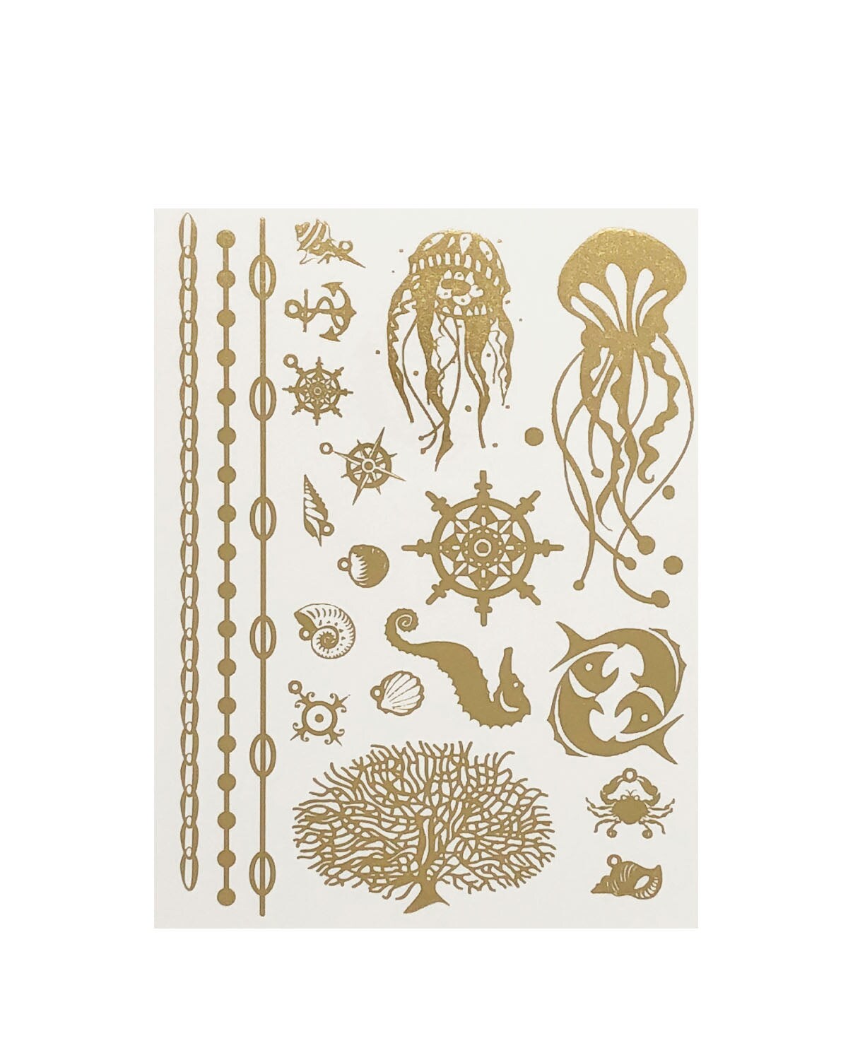 Wrapables Celebrity Inspired Temporary Tattoos in Metallic Gold Silver and Black (6 Sheets), Large, Marine Animals