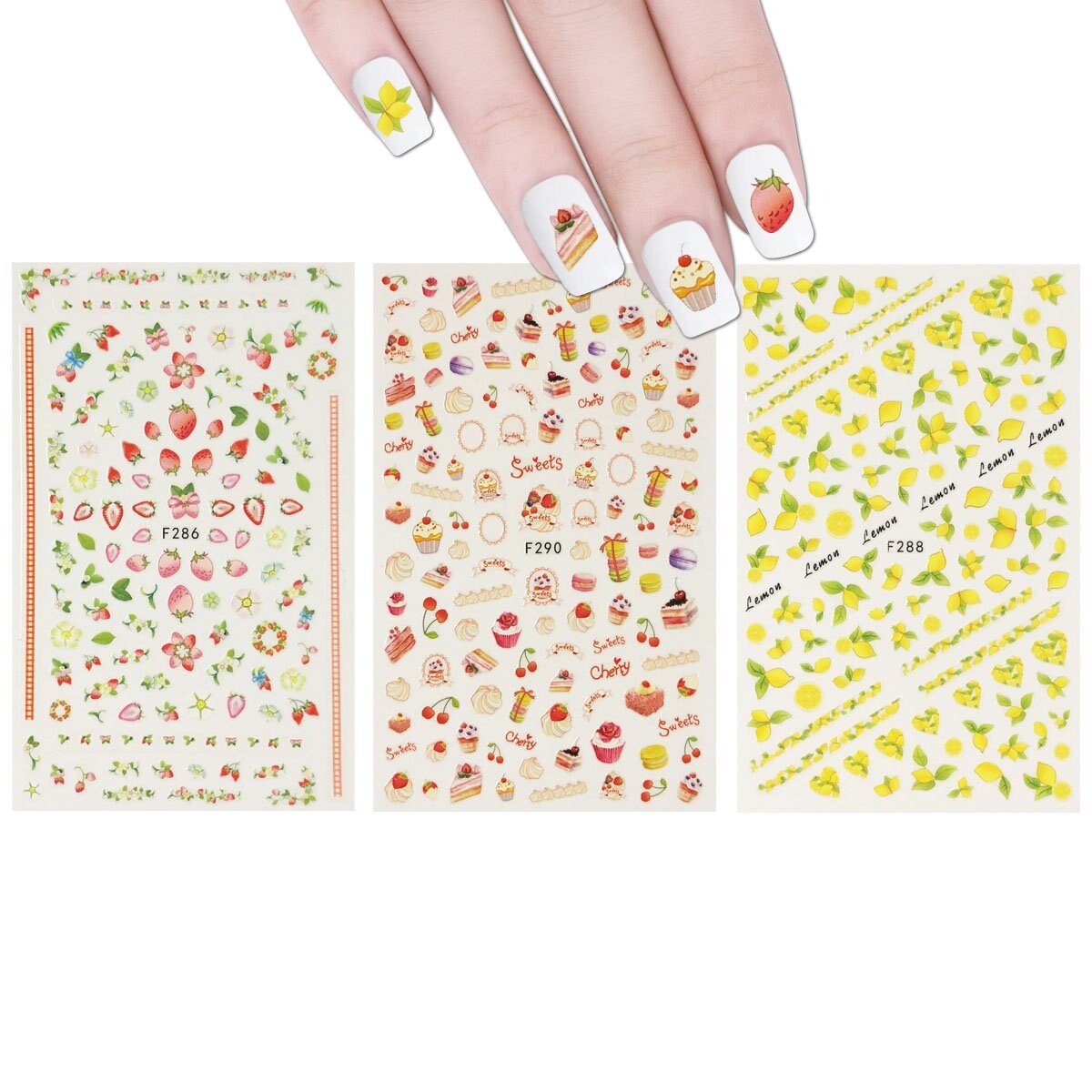 Wrapables 3 Sheets Lemon Fruit Cupcakes &#x26; Macaroons Nail Art Fruits &#x26; Cupcakes Nail Stickers