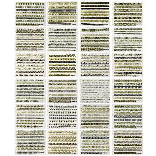 Wrapables 24 Sheets Gold, Silver &#x26; Black Nail Strips Nail Stickers Nail Art Set (Gold &#x26; Black Nail Strips)