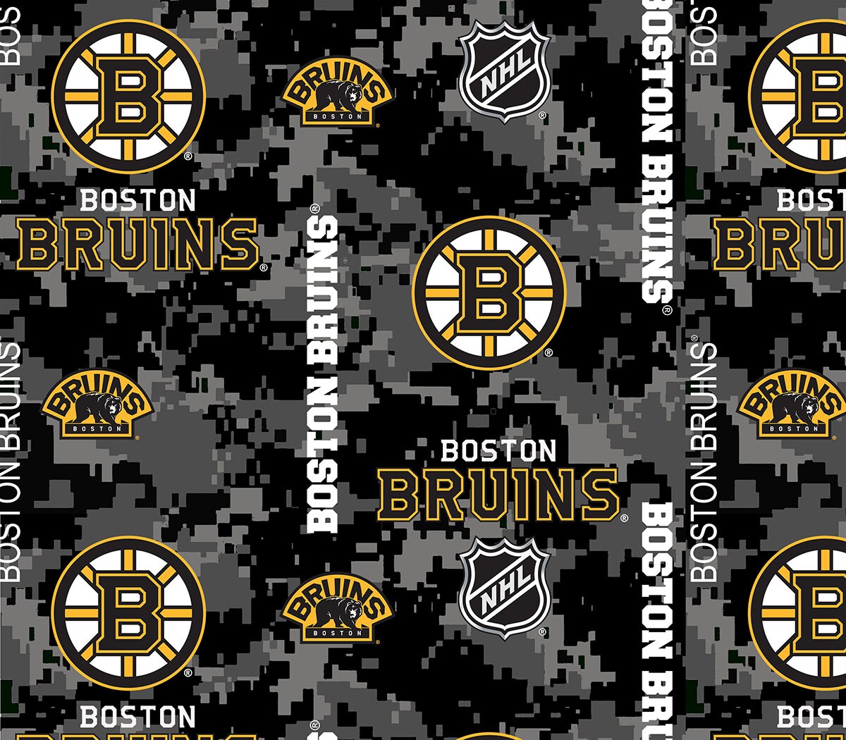 Sykel Enterprises NHL Team Fleece Blanket Fabric-Boston Bruins Digi Camo Fleece Fabric