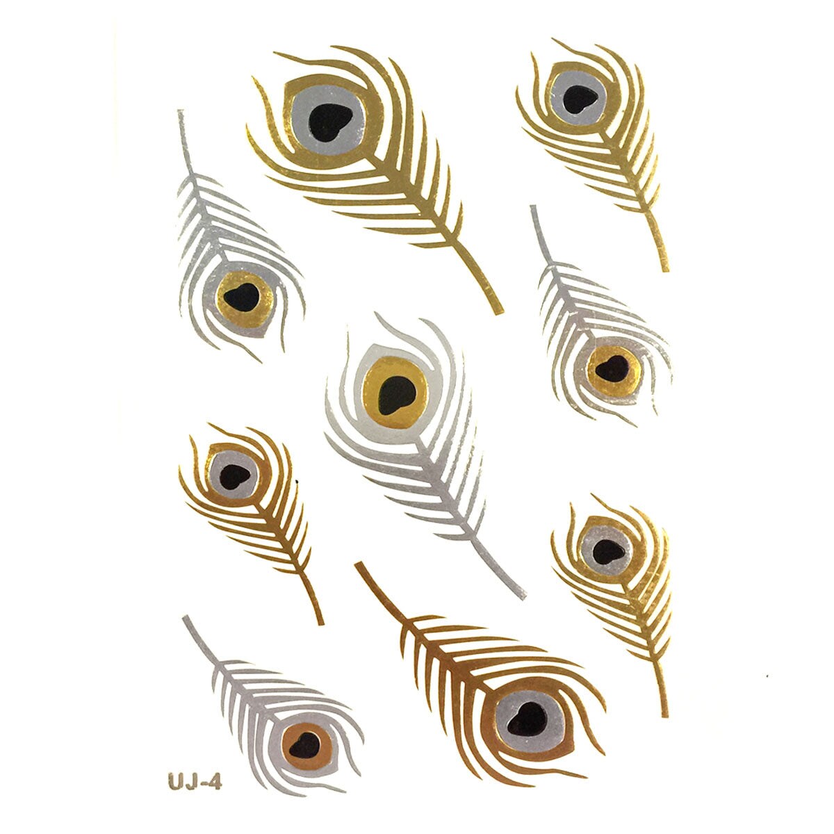 Wrapables Large Metallic Gold and Silver Temporary Tattoo Stickers, Peacock