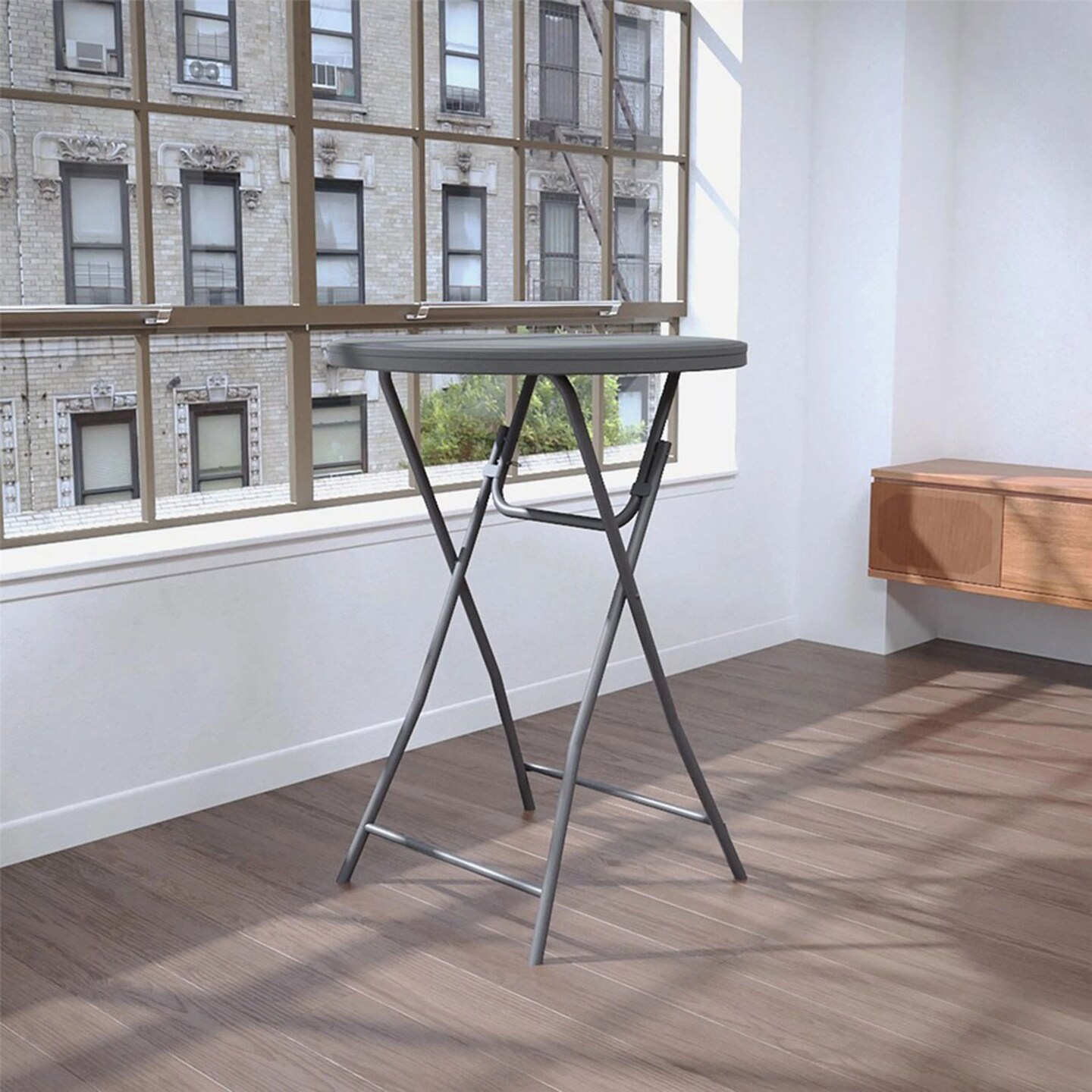 Cosco Zown Commercial Cocktail Folding Table, 32&#x22; Diameter, 43.62&#x22; Height, Gray